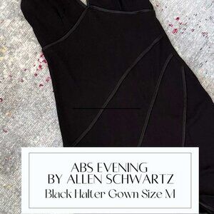 ABS Evening by Allen Schwartz Black Halter Gown - Size M - Elegant & Flattering